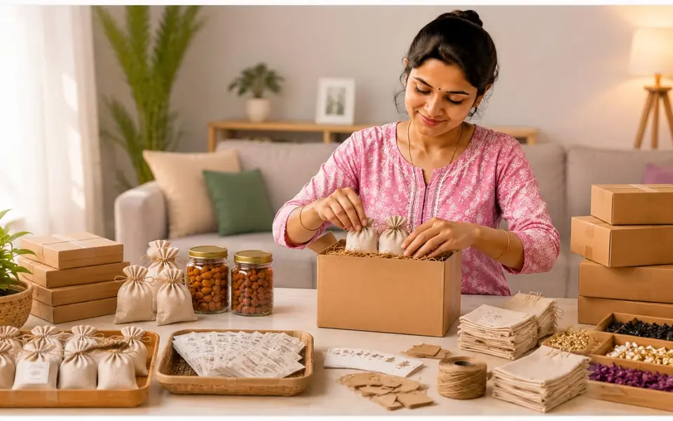 Homemaker preparing products for packing