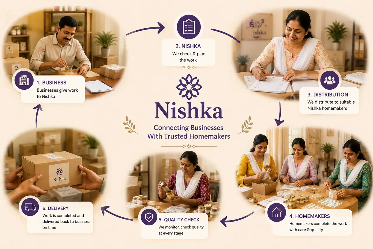Nishka process: business requirement, review, coordination, completion, quality check and delivery